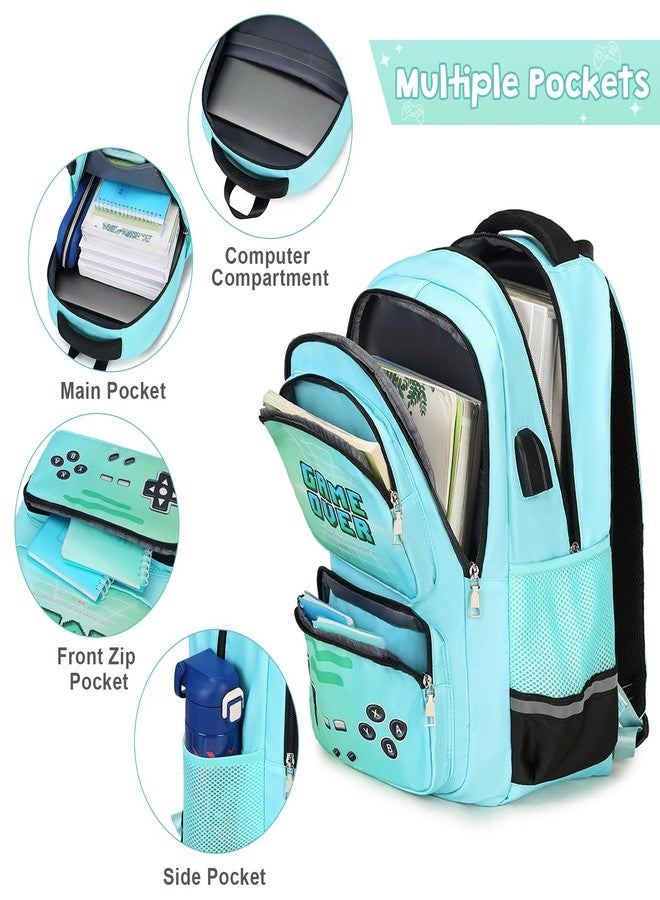 ACESAK Gamer Backpack for Boys - Cool Luminous School Backpack with Lunch Bag Pencil Case, Green, Medium, Casual - Image 4