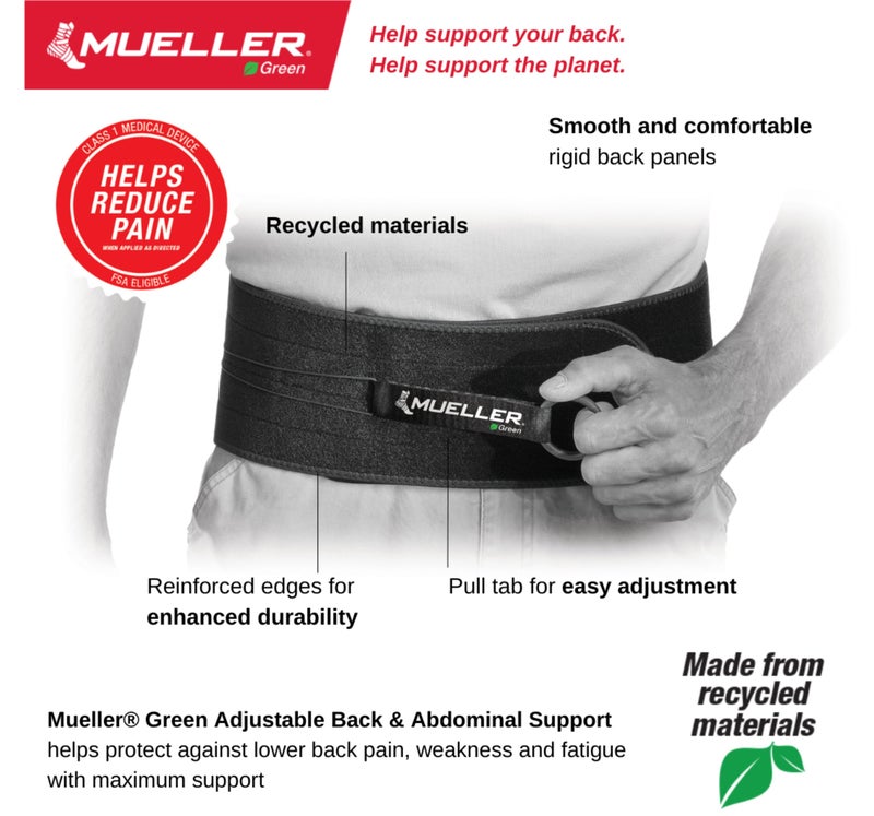 MUELLER Sports Medicine Green Adjustable Back & Abdominal Support, Ideal for Upper and Lower Back Pain, Relief & Support for Men and Women, Strains, Sciatica, Scoliosis, Black, Black, One Size - Image 4