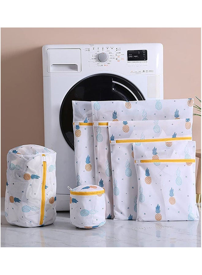6 قطع من أكياس الغسيل الشبكية القابلة لإعادة الاستخدام للملابس الشهية مع سحاب ممتاز وطبعات أناناس متعدد الألوان 30 x 20 x 6سم - Image 5