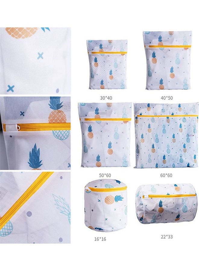 6 قطع من أكياس الغسيل الشبكية القابلة لإعادة الاستخدام للملابس الشهية مع سحاب ممتاز وطبعات أناناس متعدد الألوان 30 x 20 x 6سم - Image 2