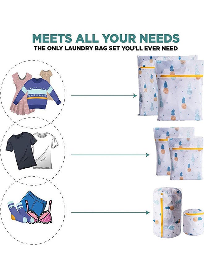 6 قطع من أكياس الغسيل الشبكية القابلة لإعادة الاستخدام للملابس الشهية مع سحاب ممتاز وطبعات أناناس متعدد الألوان 30 x 20 x 6سم - Image 3