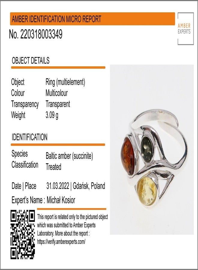 هوليداي غفت شوب متجر هدايا العطلات خاتم ماجدالينا قابل للتعديل من كهرمان البلطيق والفضة الإسترليني - Image 4