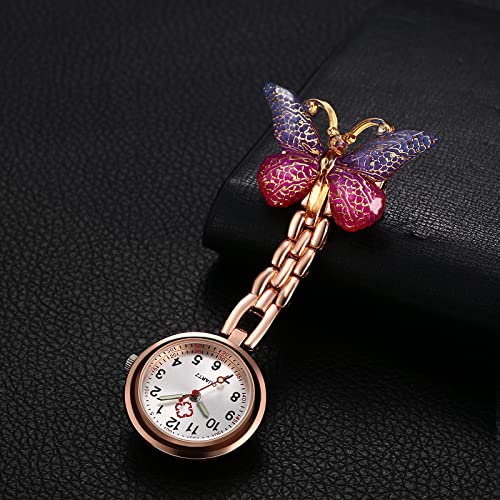 Lancardo Women Butterfly Brooch Nurse Watch Pin-On with Secondhand Stethoscope Lapel Fob Pocket Badge Watches for Doctor Nurse Easy to Read - Image 5