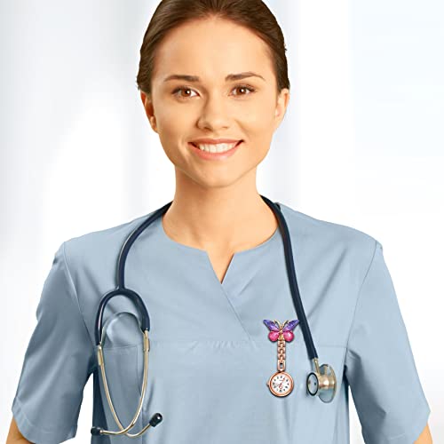 Lancardo Women Butterfly Brooch Nurse Watch Pin-On with Secondhand Stethoscope Lapel Fob Pocket Badge Watches for Doctor Nurse Easy to Read - Image 2