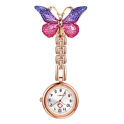 Lancardo Women Butterfly Brooch Nurse Watch Pin-On with Secondhand Stethoscope Lapel Fob Pocket Badge Watches for Doctor Nurse Easy to Read - Image 1