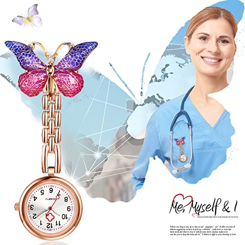 Lancardo Women Butterfly Brooch Nurse Watch Pin-On with Secondhand Stethoscope Lapel Fob Pocket Badge Watches for Doctor Nurse Easy to Read - Image 3