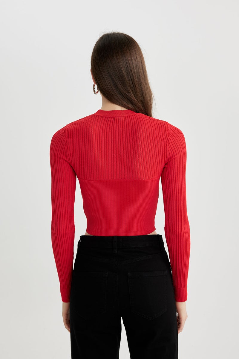 DeFacto Woman Half Turtleneck Red Knit Crop Pullover  - Image 5