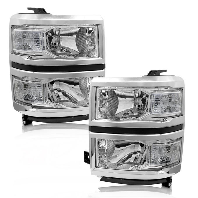 Headlight Assembly For 2014 2015 Chevy Silverado 1500 Chrome Housing With Clear Reflector Left And Right Pair