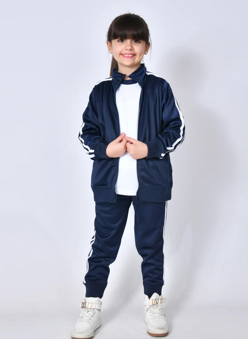 HAWRAA ABAYA 3-Piece School Tracksuit for Girls and Boys - Navy with Glitter
