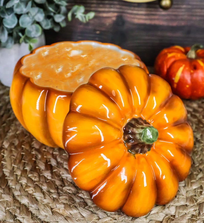 Ebros Gift Ebros 6" Diameter Home And Kitchen Gourmet Vegetable Pumpkin Soup Or Dessert Bowl With Lid Ceramic Decor Dinnerware For Halloween Pumpkins Party Accent (1) - Image 2