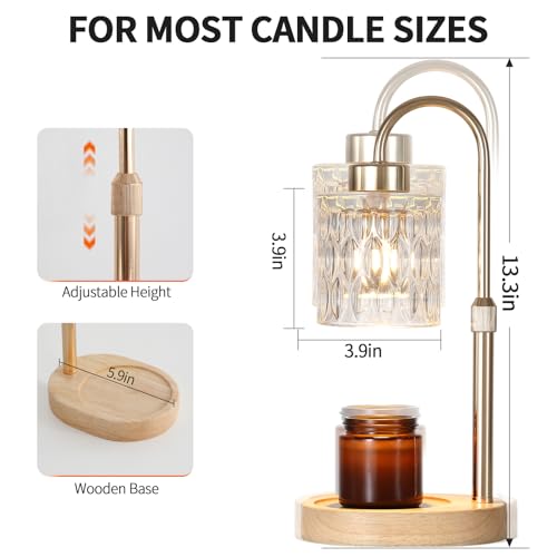 MEIXISUE Gold Candle Warmer Lamp with Dimmer and Timer,Home Decor Lamp for Scented Jar,Electric Wax Melt Warmer,Mother's Day/Birthday/Christmas Gifts for Mom/Wife,Adjustable Height,with 2 Bulbs - Image 3