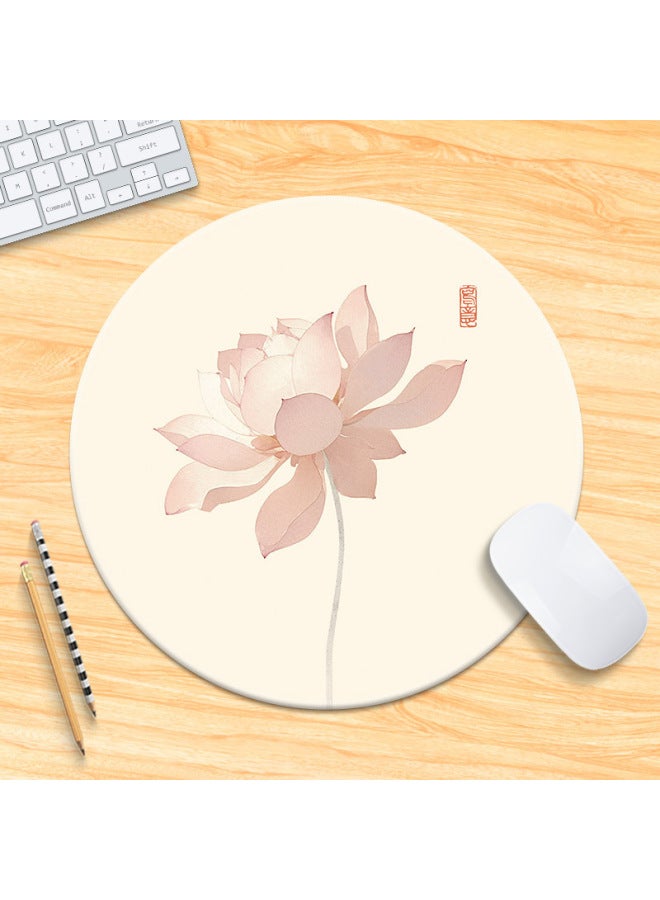 National Tide Lotus Small Size Mouse Pad Chinese Style Brush Painting Office Desk Mat Lock Edge Thickened Round Simple Flower And Bird For Men 