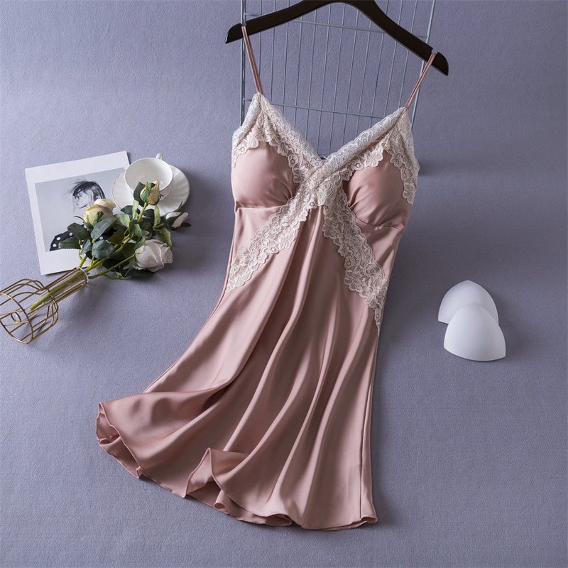 Chen Xie Women's Summer Satin Silk Cami Nightdress - V-Neck Sleeveless Midi Sleep Dress, Cool Breathable Ice Silk Lounge Slip - Image 1