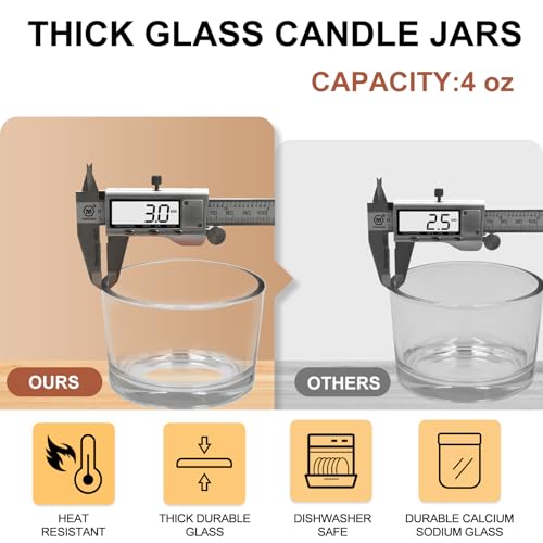 SHOWIN Thick Candle Jars for Making Candles 16 Pcs, 4 OZ Empty Jars with Wood Lids for Candle Making, Sample Container - Dishwasher Safe,Clear - Image 2