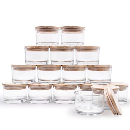 SHOWIN Thick Candle Jars for Making Candles 16 Pcs, 4 OZ Empty Jars with Wood Lids for Candle Making, Sample Container - Dishwasher Safe,Clear - Image 1