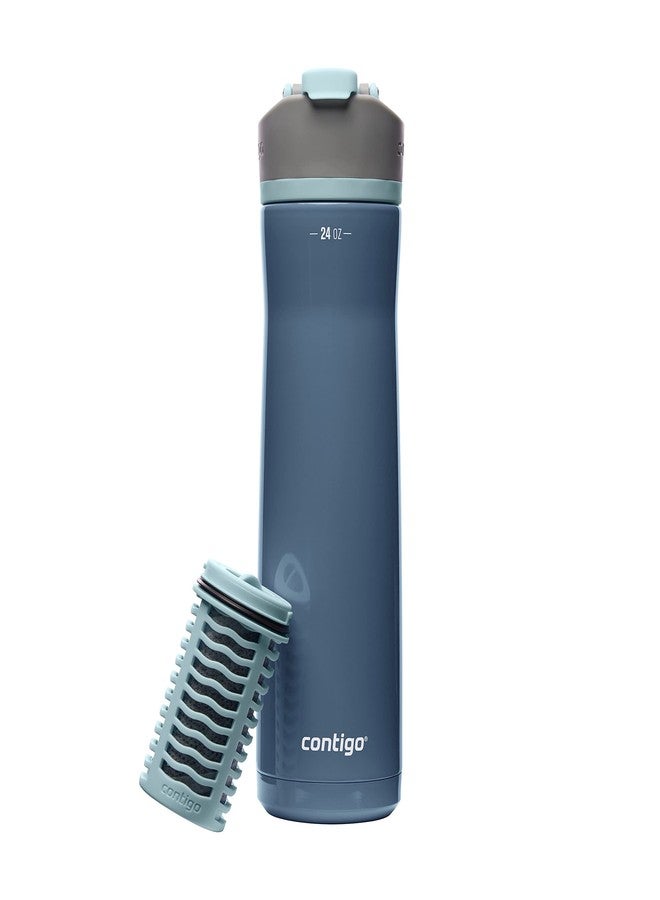 Contigo Clybourn Chill Freeflow Filtration Stainless Steel Water Bottle with Spill-Proof Lid, 24oz Filtered Water Bottle with Carbon Fiber Filter, Lasts up to 6 Months, Dark Ice - Image 1