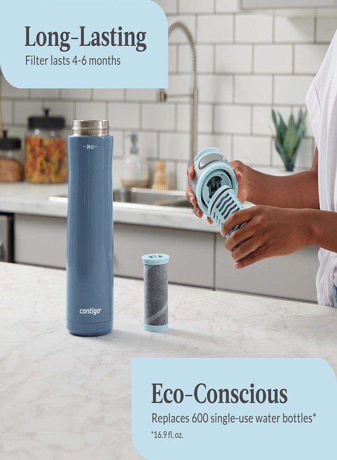 Contigo Clybourn Chill Freeflow Filtration Stainless Steel Water Bottle with Spill-Proof Lid, 24oz Filtered Water Bottle with Carbon Fiber Filter, Lasts up to 6 Months, Dark Ice - Image 3