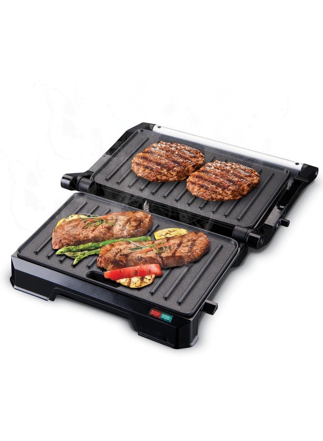 Kiwi Turkish-made 850W electric grill with non-stick plates for grilling meat, chicken, and sandwiches. Adjustable angle 90-180 degrees. Lock and overheat protection. Healthy and fast cooking. KSM-2444 (Advanced Turkish Technology) - Black - Image 3