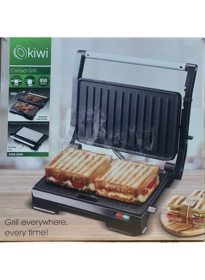 Kiwi Turkish-made 850W electric grill with non-stick plates for grilling meat, chicken, and sandwiches. Adjustable angle 90-180 degrees. Lock and overheat protection. Healthy and fast cooking. KSM-2444 (Advanced Turkish Technology) - Black - Image 4