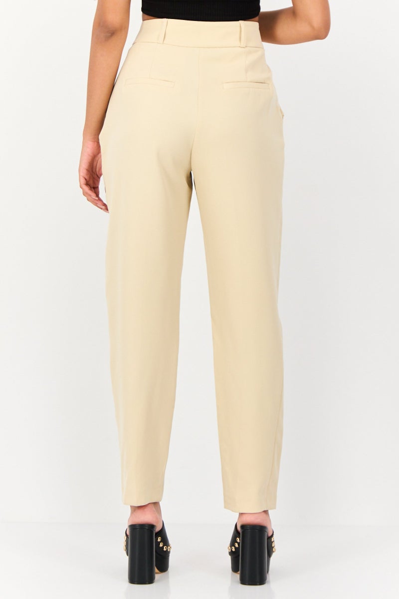 KOTON سروال نسائي بقصة عادية مستقيمة، بيج - Image 2