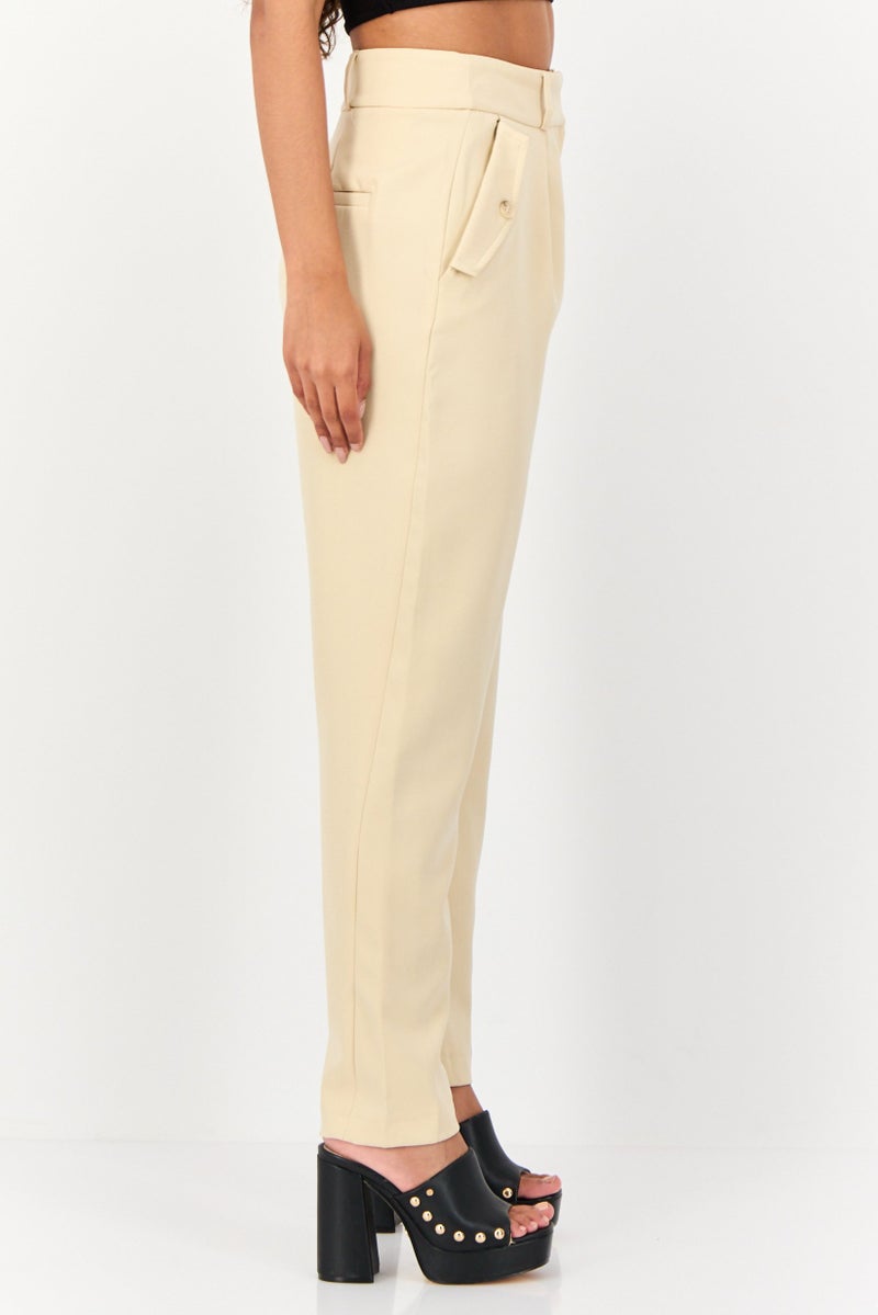 KOTON سروال نسائي بقصة عادية مستقيمة، بيج - Image 4