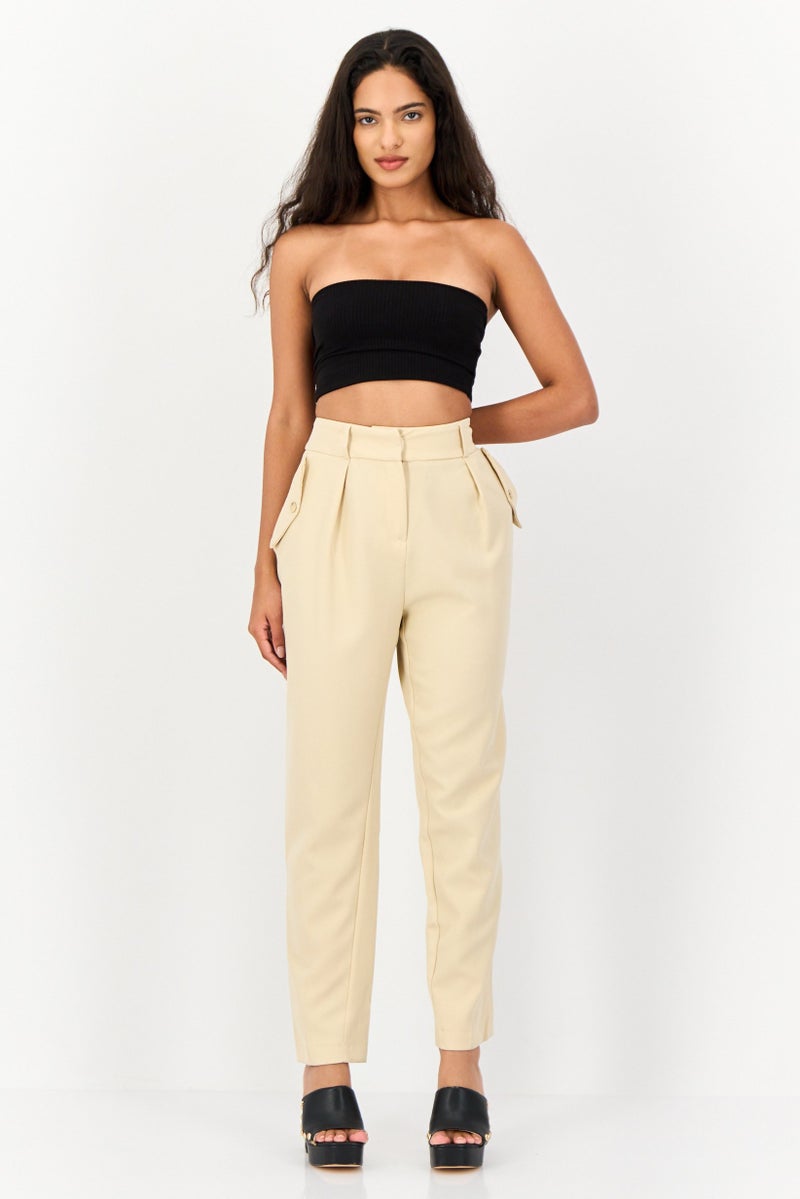 KOTON سروال نسائي بقصة عادية مستقيمة، بيج - Image 3