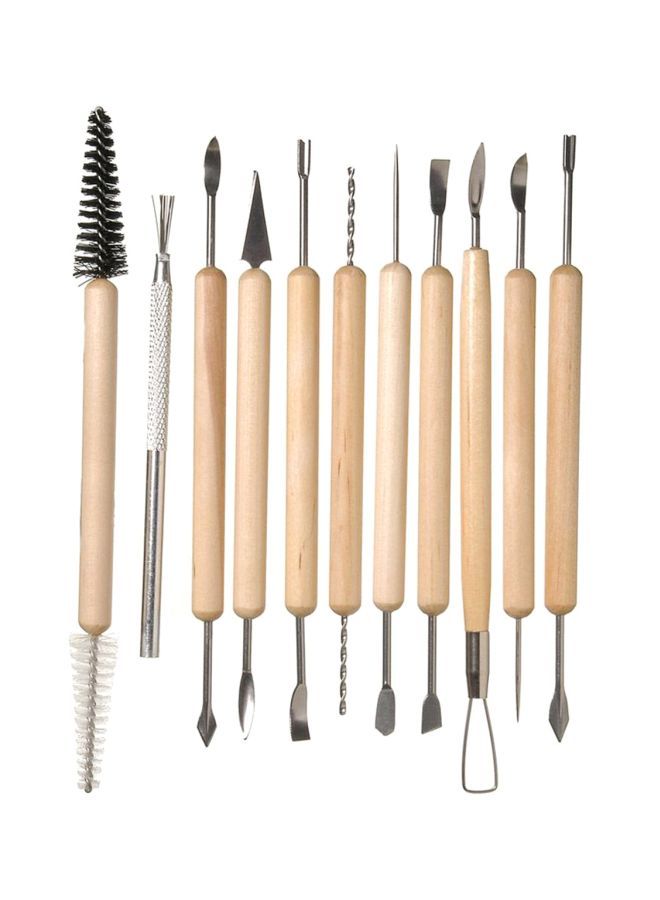 NIBEMINENT 11-Piece Wooden Handle Pottery Tool Kit FS2-17 - Image 1