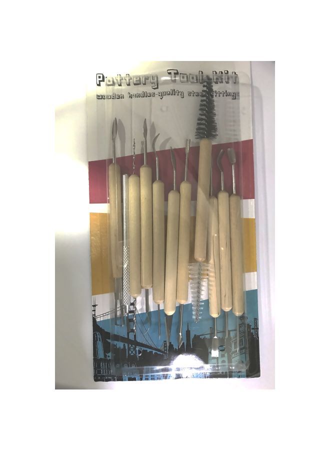 NIBEMINENT 11-Piece Wooden Handle Pottery Tool Kit FS2-17 - Image 4