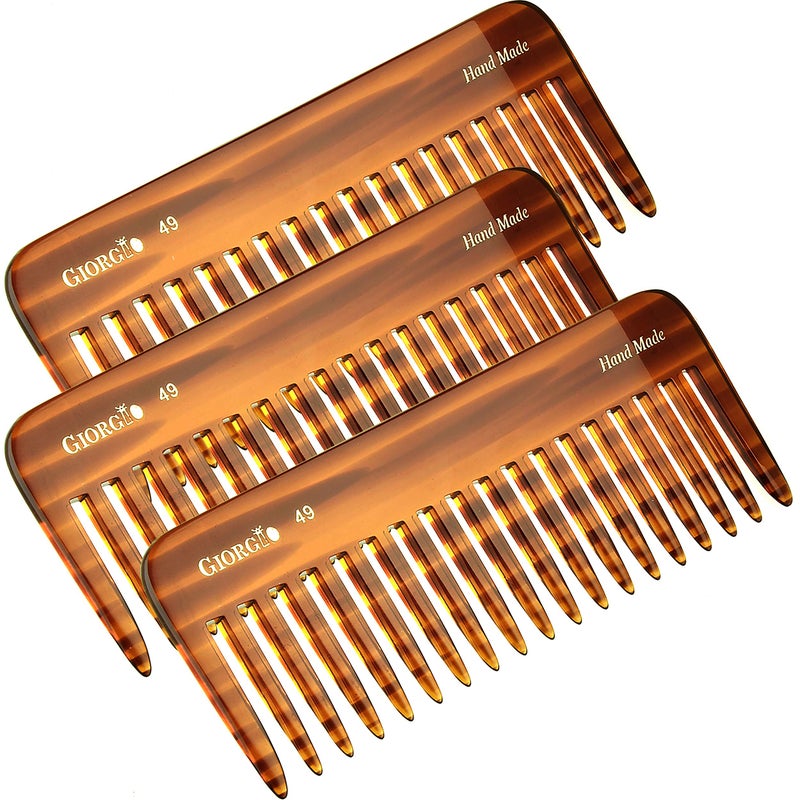 Giorgio G49 Large 575 Inch Hair Detangling Comb Wide Teeth for Thick Curly Wavy Hair Long Hairs Detangler Comb For Wet and Dry Handmade of Cellulose SawCut Hand Polished Tortoise Shell 3 Pack