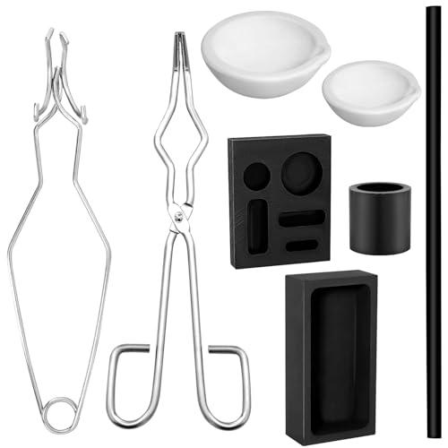 LAIAMER 8pcs Graphite Metal Melting Casting Kit, Including 2 Crucible Tongs, 2 Graphite Casting Ingot Mold, 2 Quartz Crucibles, 1 Graphite Rod, 1 Graphite Crucible, Melting Metals Like Gold and Silver - Image 1