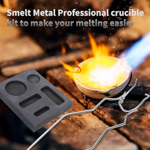 LAIAMER 8pcs Graphite Metal Melting Casting Kit, Including 2 Crucible Tongs, 2 Graphite Casting Ingot Mold, 2 Quartz Crucibles, 1 Graphite Rod, 1 Graphite Crucible, Melting Metals Like Gold and Silver - Image 2