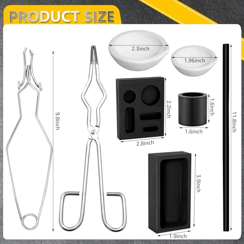 LAIAMER 8pcs Graphite Metal Melting Casting Kit, Including 2 Crucible Tongs, 2 Graphite Casting Ingot Mold, 2 Quartz Crucibles, 1 Graphite Rod, 1 Graphite Crucible, Melting Metals Like Gold and Silver - Image 3