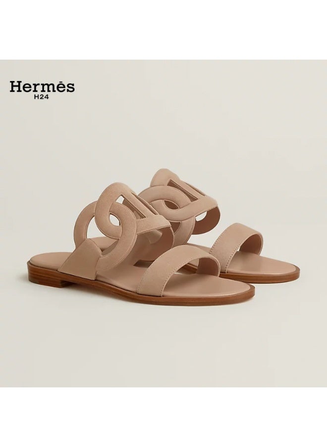 Hermes H24 صندل هيرميس H24 Lagune من جلد الغزال وجلد الماعز، مفتوح من الأمام، بدون أربطة، بكعب 1 سم، للنساء، باللون البيج - Image 1