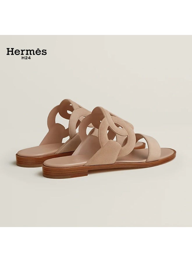 Hermes H24 صندل هيرميس H24 Lagune من جلد الغزال وجلد الماعز، مفتوح من الأمام، بدون أربطة، بكعب 1 سم، للنساء، باللون البيج - Image 2