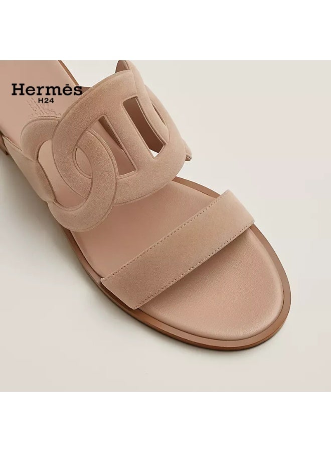 Hermes H24 صندل هيرميس H24 Lagune من جلد الغزال وجلد الماعز، مفتوح من الأمام، بدون أربطة، بكعب 1 سم، للنساء، باللون البيج - Image 4