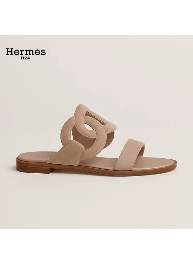 Hermes H24 صندل هيرميس H24 Lagune من جلد الغزال وجلد الماعز، مفتوح من الأمام، بدون أربطة، بكعب 1 سم، للنساء، باللون البيج - Image 3