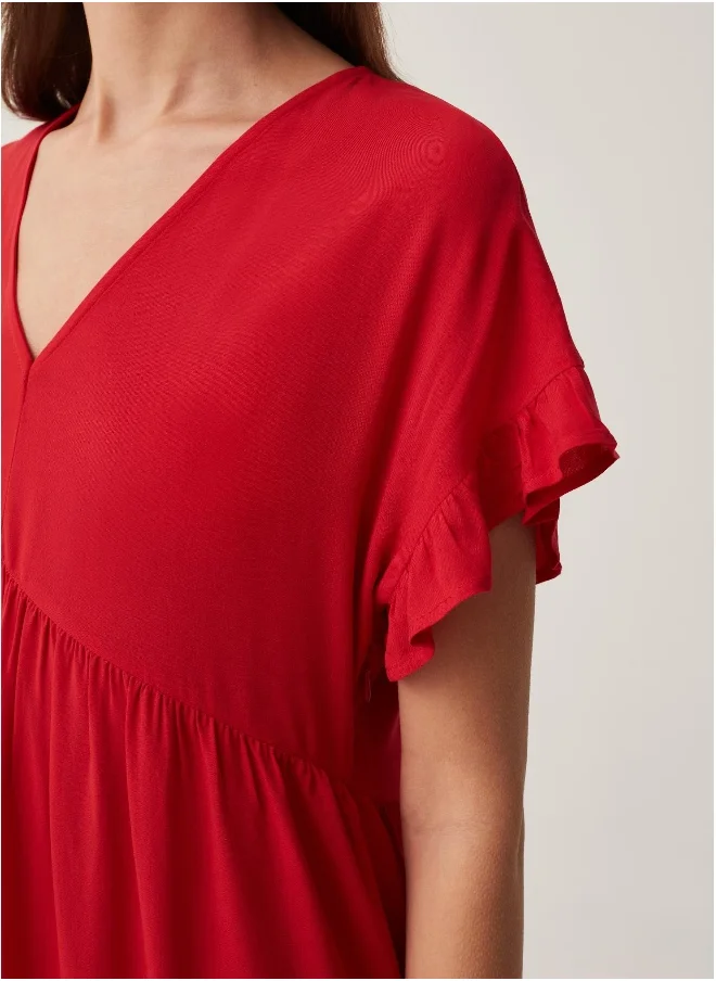 او في اس Ovs Sustainable Viscose Short Dress
