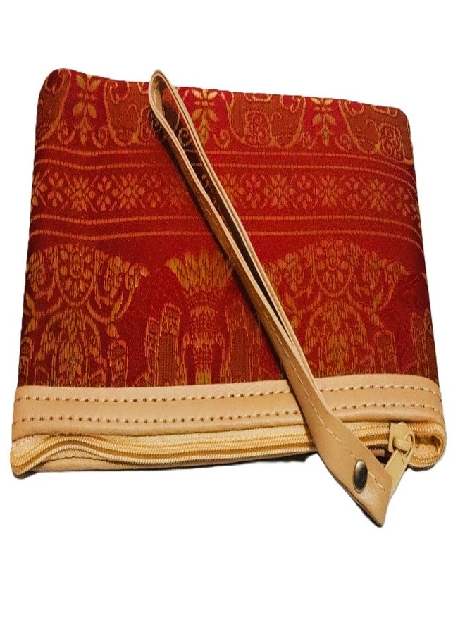 DeLegarde Traditional Brocade Clutch Wallet for Women, Red and Gold, 18 x 9.5 cm - Image 3