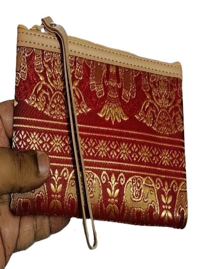 DeLegarde Traditional Brocade Clutch Wallet for Women, Red and Gold, 18 x 9.5 cm - Image 4