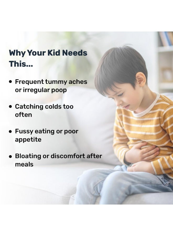 Miduty Probiotics+ for Kids - Prebiotic, Probiotic & Postbiotic - 6 Billion CFU, Sunfiber & Sodium Butyrate - Supports Gut Health, Immunity & Digestion - Unflavored - 30 Sachets - Image 2