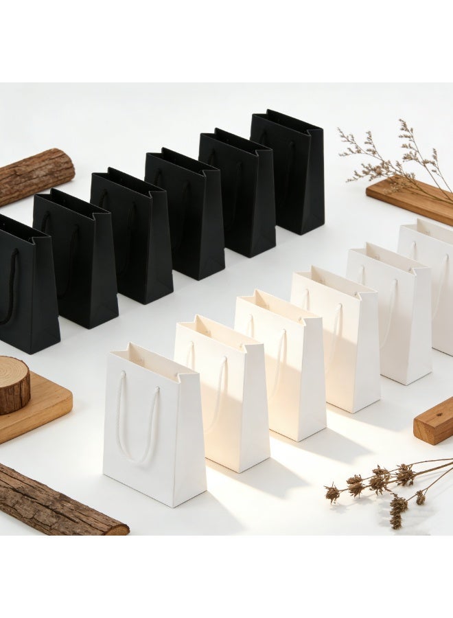 12 حزمة من الأكياس ذات المقابض المصنوعة من الورق المقوى الأسود والأبيض 28×20×10 سم أكياس هدايا سميكة صديقة للبيئة لحفلات الزفاف وأعياد الميلاد والحفلات - Image 1