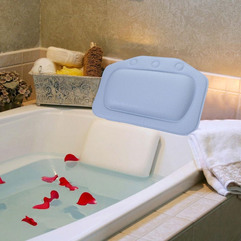 Bath Pillow for Tub Neck and Head Support 2pcs Foam Soaking Tub Pillows with Suction Cups Comfortable for Relaxing Bathroom Use Blue and White - Image 5