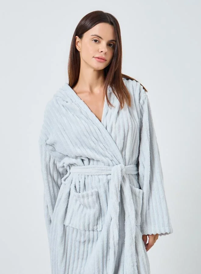 Styli Ribbed Fleece Hooded Robe