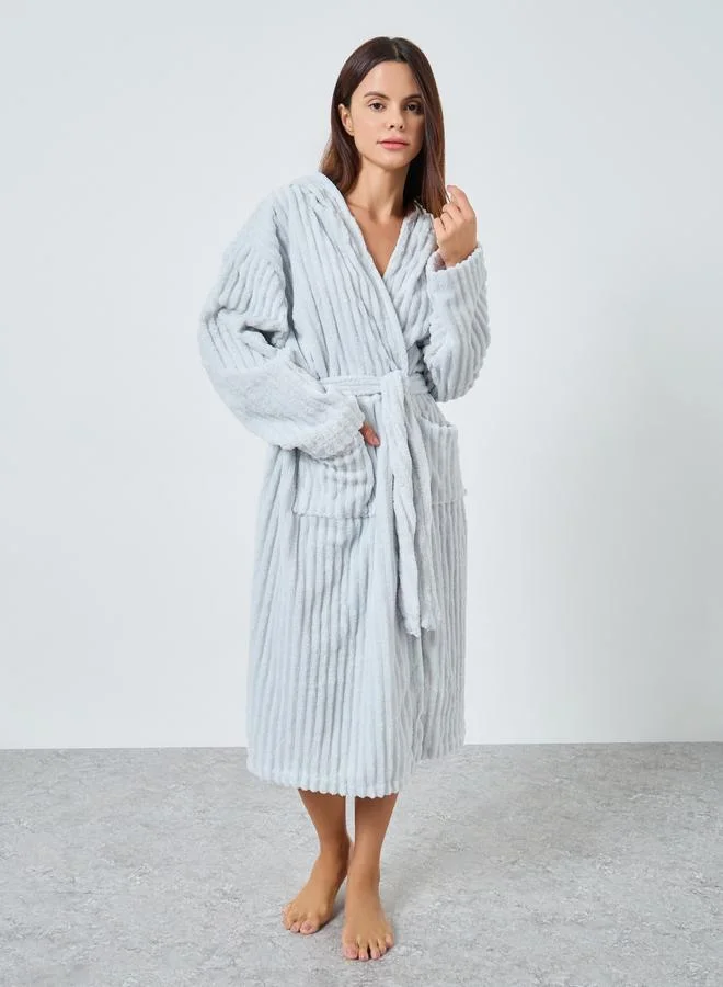 Styli Ribbed Fleece Hooded Robe
