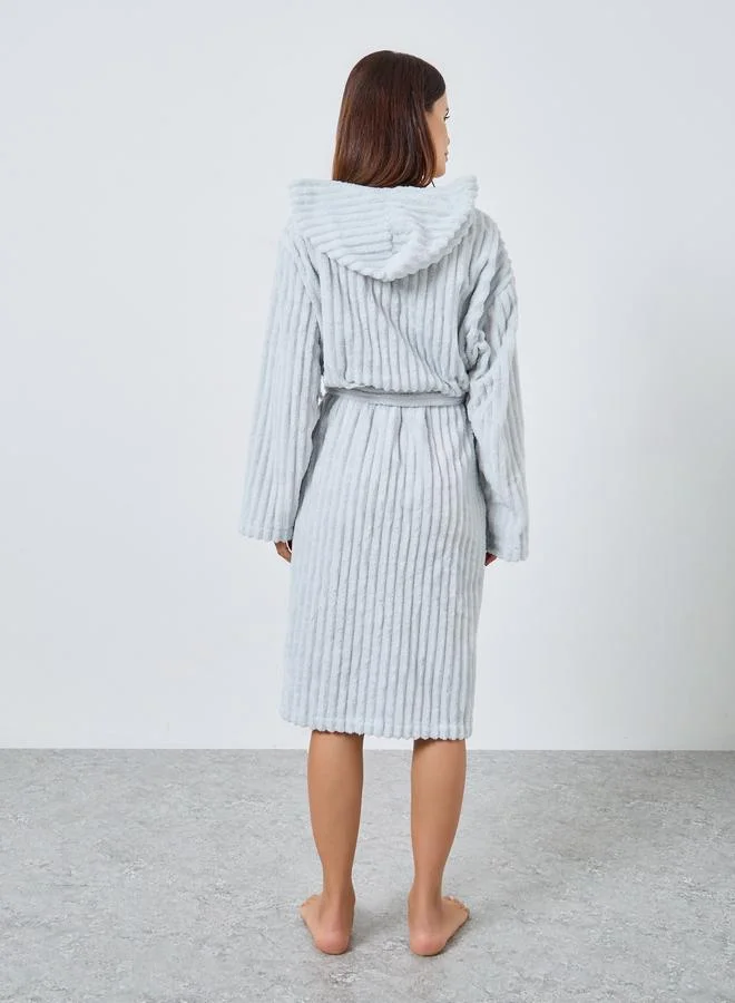 Styli Ribbed Fleece Hooded Robe