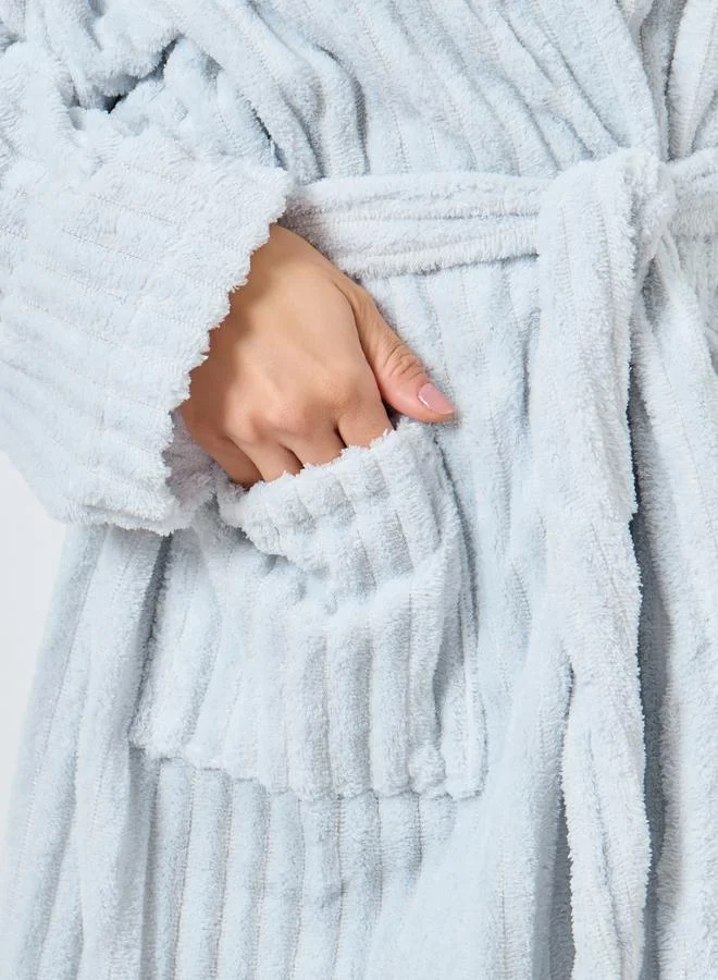 Styli Ribbed Fleece Hooded Robe