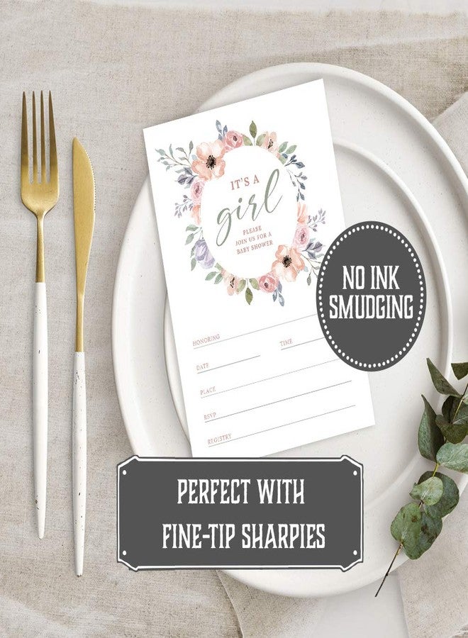 Hat Acrobat Set of 50 Baby Girl Shower Invitations with Envelopes - Floral Boho Baby Shower Invitations for Girl - 50 Double-Sided Blush Pink Baby Shower Invites for Girl - Image 5