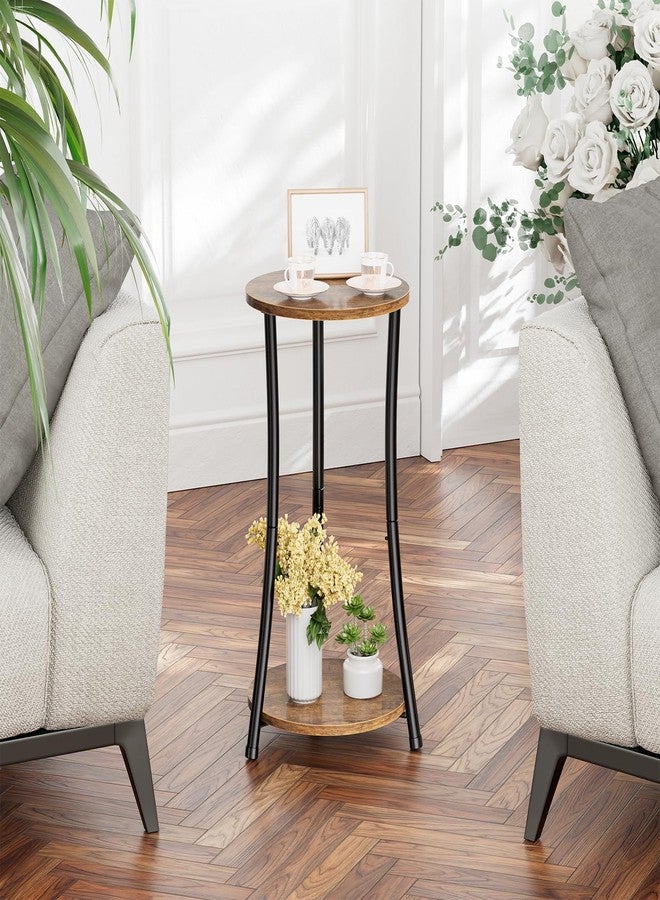 Simple Trending Round Side Table, 2 Tiers End Table for Living Room with Storage Shelf, Slim Sofa Table Set of 2, Rustic Brown - Image 4