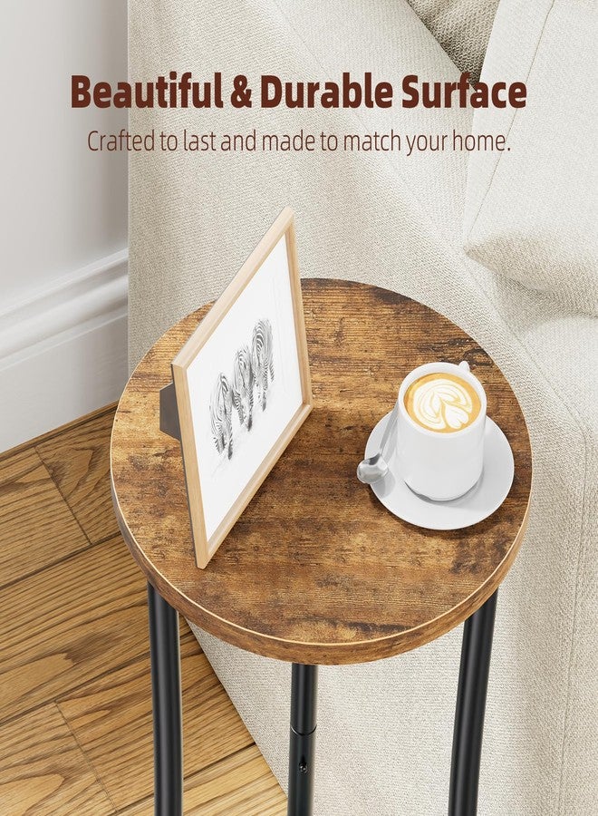 Simple Trending Round Side Table, 2 Tiers End Table for Living Room with Storage Shelf, Slim Sofa Table Set of 2, Rustic Brown - Image 3