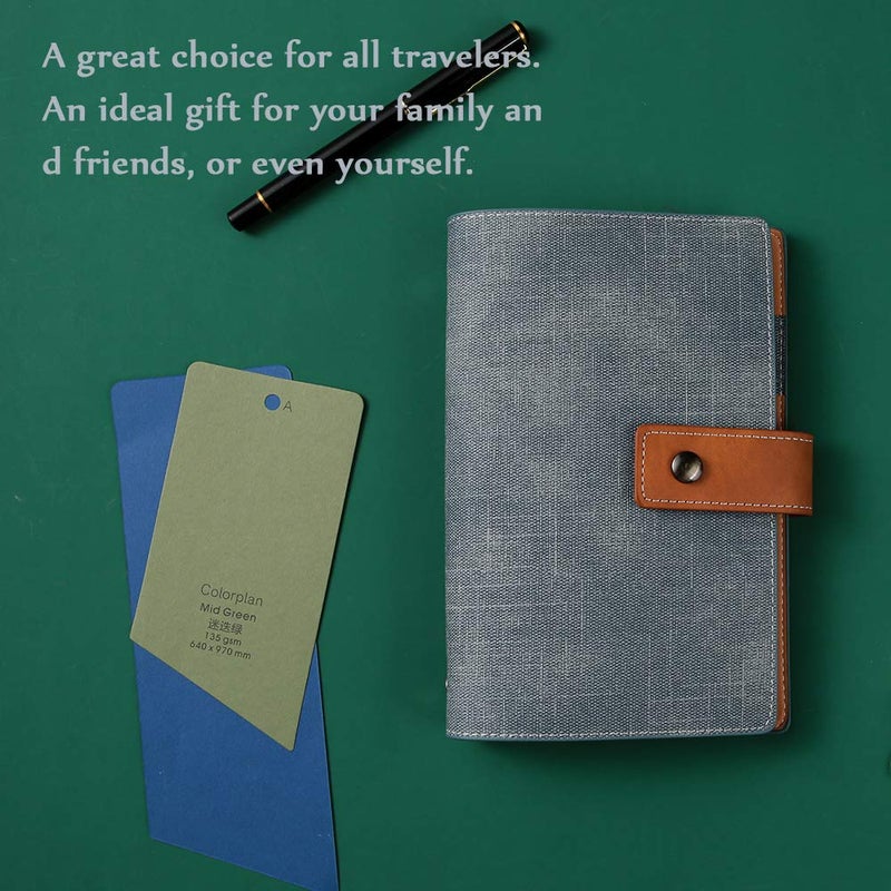 CAGIE A6 Refillable Faux Leather Traveler Notebook Binder Journals 6 Ring Binder Personal Organizer Travel Diary for Women Men Lined Grid Blank Paper with Calendar Denim Blue - Image 4